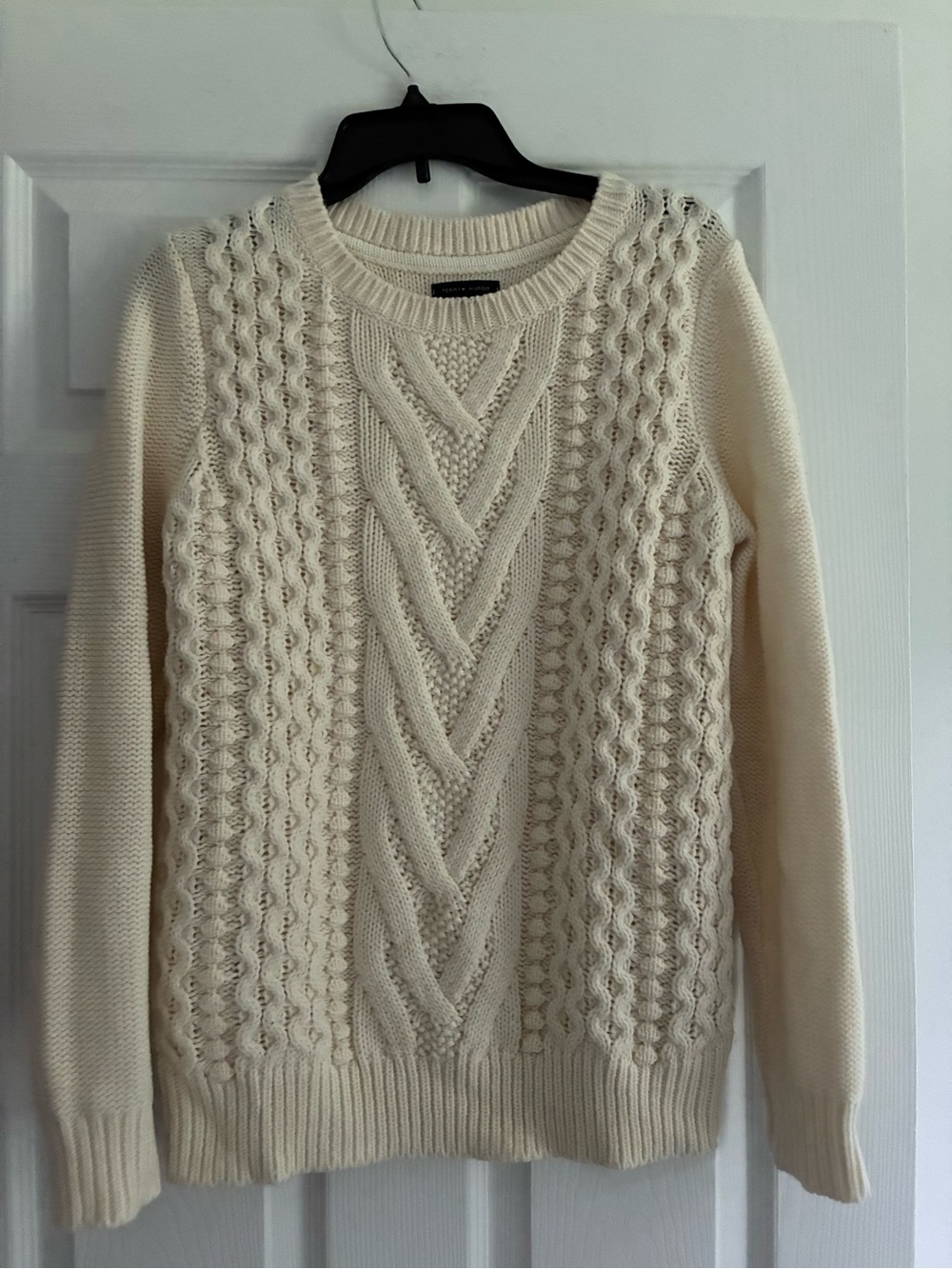 Tommy Hilfiger Cream Cable Knit Crewneck Sweater Large